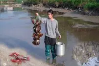 ببینید؛ غذای روستایی در چین؛ صید صدف، خرچنگ، حلزون و ماهی لوچ و پخت غذاهای مختلف با آن ها 