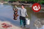 ببینید؛ غذای روستایی در چین؛ صید صدف، خرچنگ، حلزون و ماهی لوچ و پخت غذاهای مختلف با آن ها 