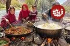 ببینید| غذای روستایی در افغانستان؛ پخت قابلی پلو با بادمجان در کنار رودخانه