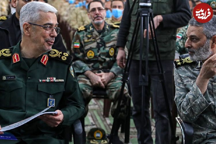 عکس؛ سفر در زمان؛ «سرلشکر باقری و سردار حاجی زاده» در کنار موشک خیبرشکن؛ سال 1403
