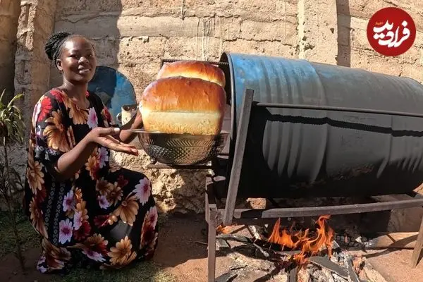 ببینید| غذای روستایی در کنیا؛ پخت نان سنتی در بشکه