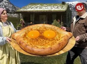 ببینید| غذای روستایی در آذربایجان؛ پخت خاچاپوری با پنیر تازه در کوهستانی برفی