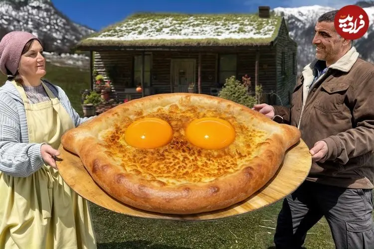 ببینید| غذای روستایی در آذربایجان؛ پخت خاچاپوری با پنیر تازه در کوهستانی برفی