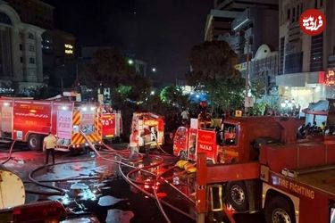 ببینید؛ آتش‌سوزی گسترده در مجتمع تجاری خیابان ۱۷شهریور مشهد
