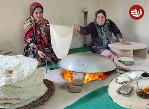 ببینید؛ غذای روستایی در ایران؛ پخت نان لواش در تنور و املت خرما