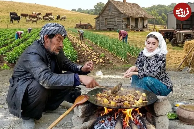 ببینید| غذای روستایی در افغانستان؛ پخت جگر گاو با سیب زمینی و تهیه نان تازه