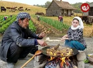 ببینید| غذای روستایی در افغانستان؛ پخت جگر گاو با سیب زمینی و تهیه نان تازه