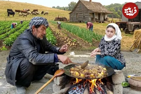ببینید| غذای روستایی در افغانستان؛ پخت جگر گاو با سیب زمینی و تهیه نان تازه