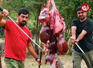 (ویدئو) نحوه تهیه کباب دل، قلوه و جگر پیچ به روش دو آشپز آذربایجانی