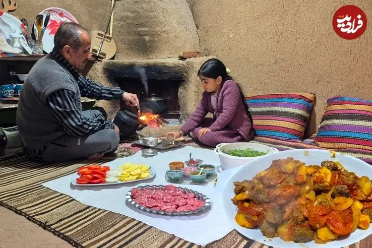 ببینید| غذای روستایی در ایران؛ پخت تاس کباب سنتی و خوشمزه در روستا