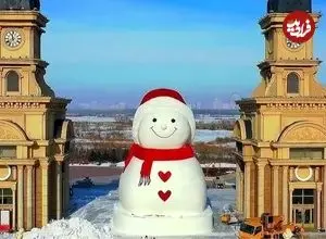 ببینید| ساخت آدم برفی غول‌پیکر در چین