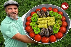 ببینید؛ غذای روستایی در آذربایجان؛ پخت دلمه کلم و بادمجان