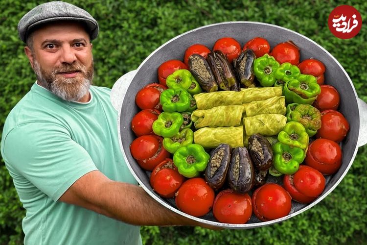 ببینید؛ غذای روستایی در آذربایجان؛ پخت دلمه کلم و بادمجان