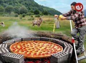 ببینید؛ غذای روستایی در آذربایجان؛ پخت پیتزای بزرگ در تنور زیر زمینی در کوهستان