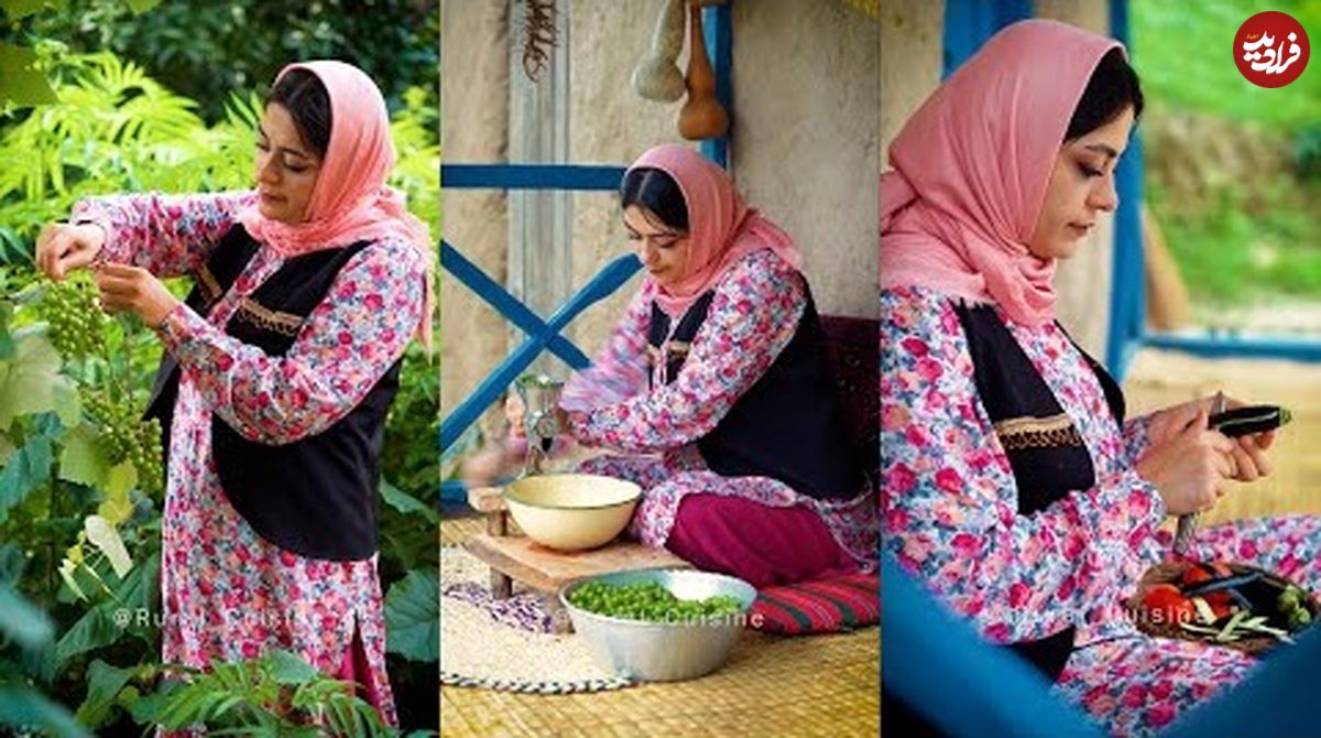 ببینید؛ غذای روستایی در ایران؛ پخت خورشت غوره مسما در روستایی جنگلی