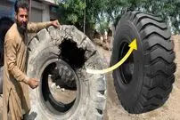 (ویدئو) تعمیر شگفت انگیز لاستیک لودر و بیل مکانیکی توسط چند استاد پاکستانی