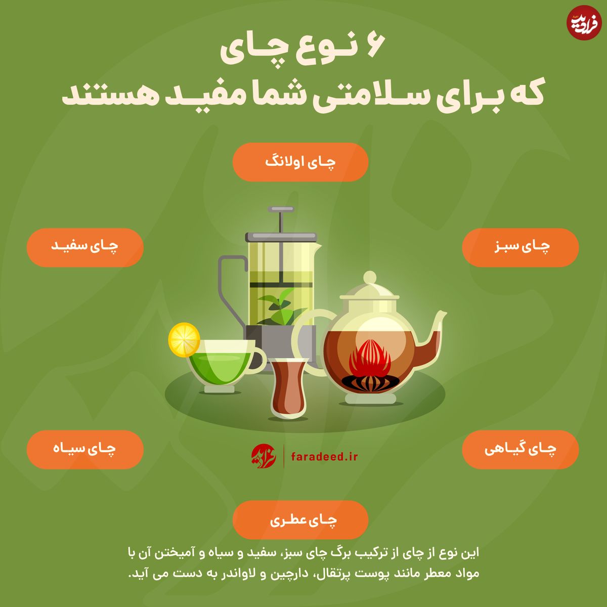 اینفوگرافی/ ۶ نوع چای که برای سلامتی شما مفید هستند
