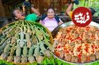 ببینید| غذای روستایی در سنگاپور؛ کباب مارمولک گکو با کنجد روی زغال در طبیعت