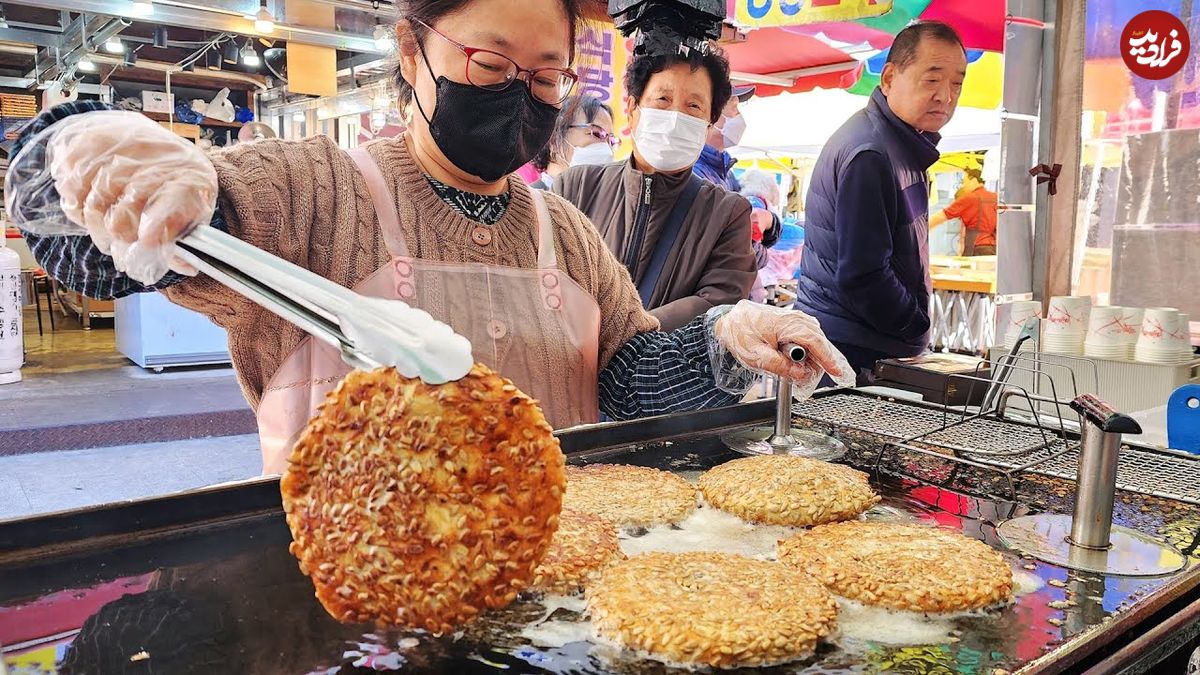 ببینید؛ غذای خیابانی در کره؛ پخت انواع پنکیک و هوتوک در سئول