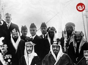 عکس؛ سفر در زمان؛ «پادشاه عربستان و پادشاه اردن در حال خوردن سه گوسفند کامل»؛ سال 1325
