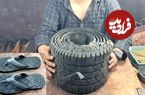 ببینید| فرآیند درست کردن صندل با لاستیک قدیمی خودرو به روش کفاش اندونزیایی