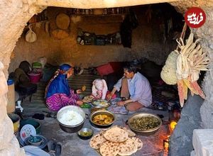 ببینیدغ غذای روستایی در ایران؛ پخت باقالی پلو با مرغ و نان محلی تازه 