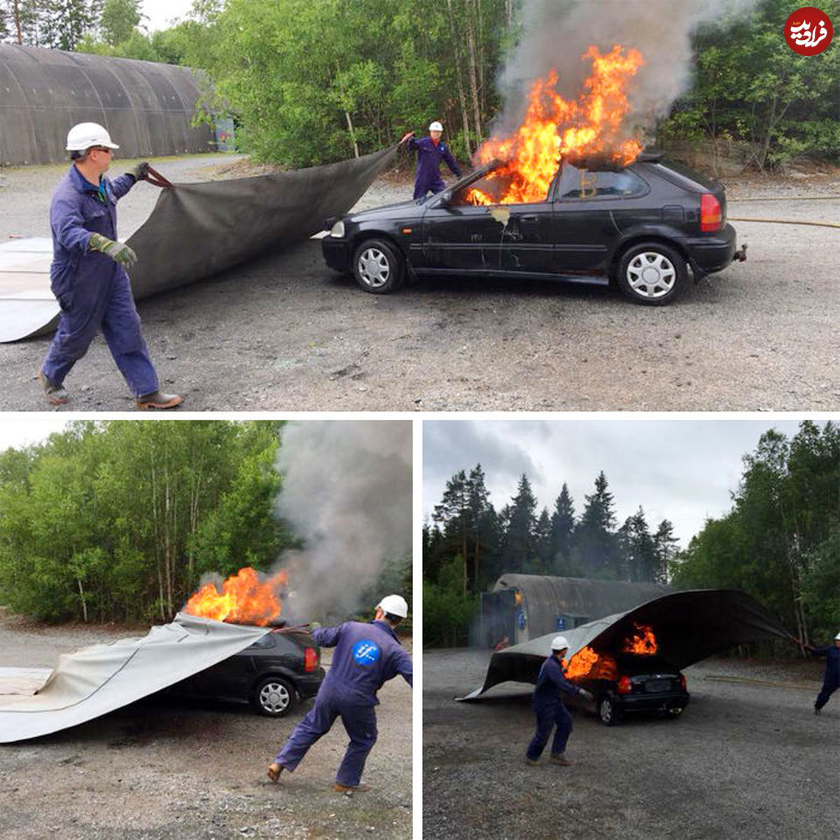 تست پتوی ویژه اطفا حریق خودرو در نروژ