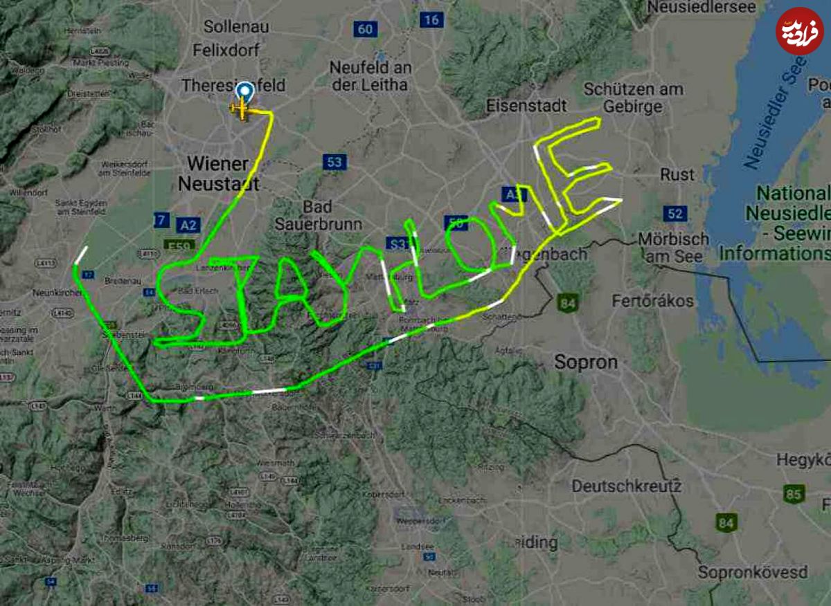 تصویر/ خلبانی در آسمان نوشت: "در خانه بمانید"