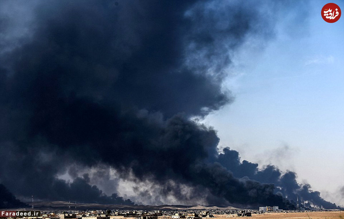 تصاویر/ داعش چاه‌های نفت عراق را آتش زد