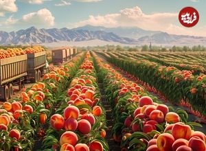 ببینید؛ چگونه آمریکایی ها هزاران تن هلو را برداشت و فرآوری می کنند؟