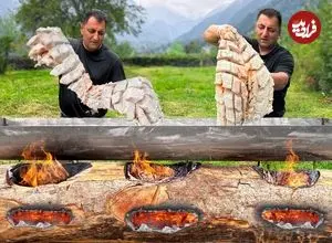 ببینید| غذای روستایی در آذربایجان؛ پخت یک غذای خاص با ماهی سالمون در یک روستای بهشتی