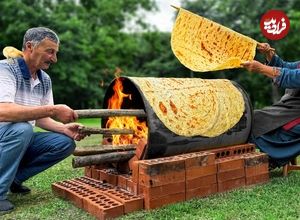 ببینید؛ غذای روستایی در آذربایجان؛ تهیه جوجه کباب و پخت نان سنتی روی بشکه