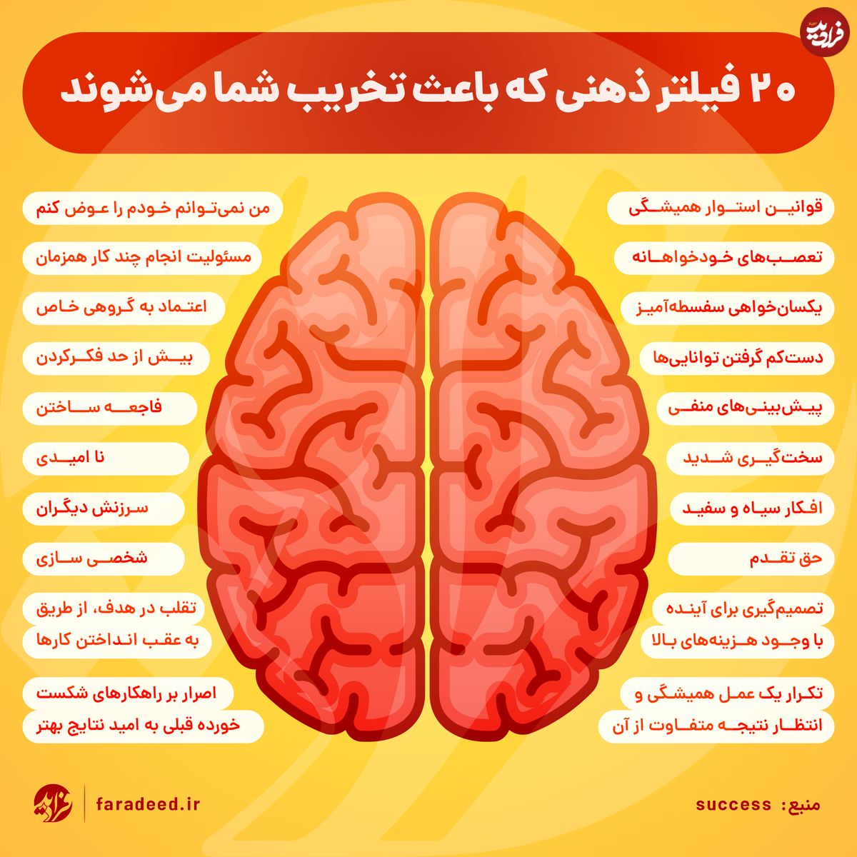 اینفوگرافی/ ۲۰ فیلتر ذهنی که باعث تخریب شما میشوند