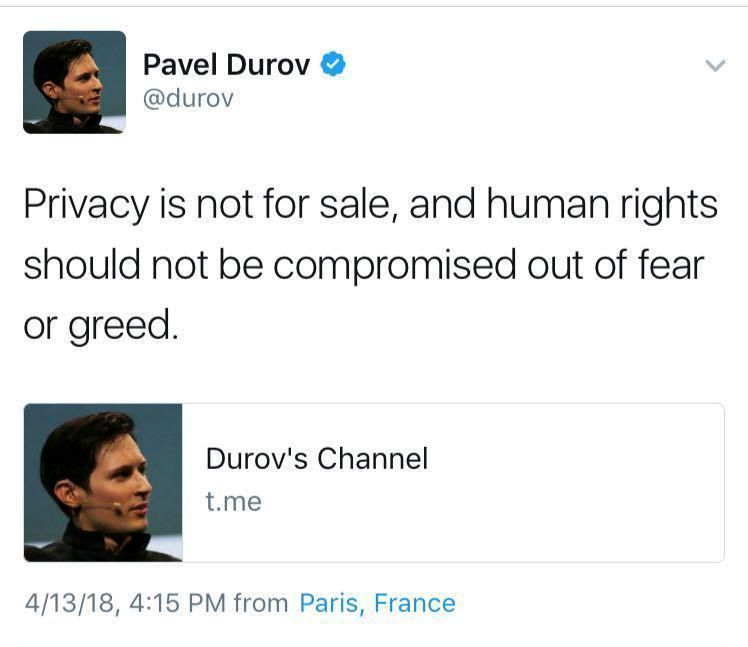 مدیر تلگرام:حریم خصوصی فروشی نیست!