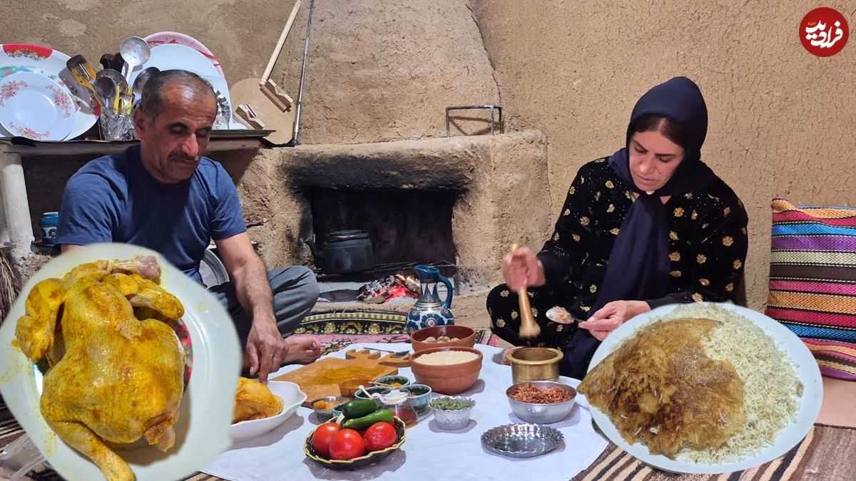 ببینید| غذای روستایی در ایران؛ پخت مرغ شکم پر توسط زوج روستایی