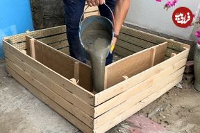 ببینید؛ نحوه درست کردن یک آکواریوم زیبا با پالت چوبی و سیمان در خانه
