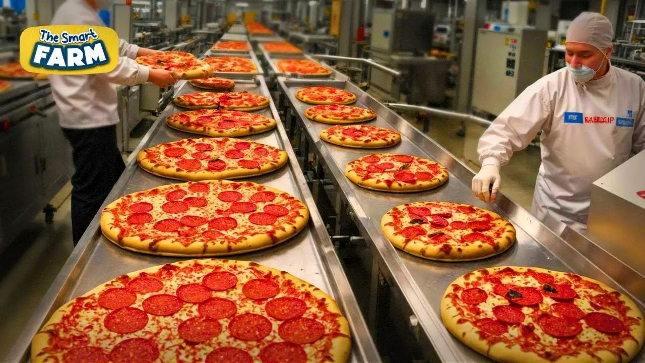 (ویدئو) فرآیند تولید و بسته بندی میلیون ها پیتزا در یک کارخانه مدرن آمریکایی