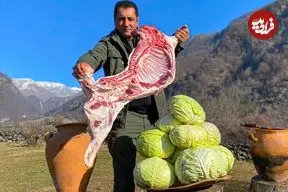 ببینید| غذای روستایی در آذربایجان؛ پخت دلمه کلم با گوشت بره در روستا
