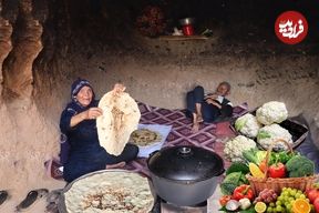 ببینید؛ غذای روستایی در افغانستان؛ پخت نان سنتی، برنج و گل کلم بخار پز در غار