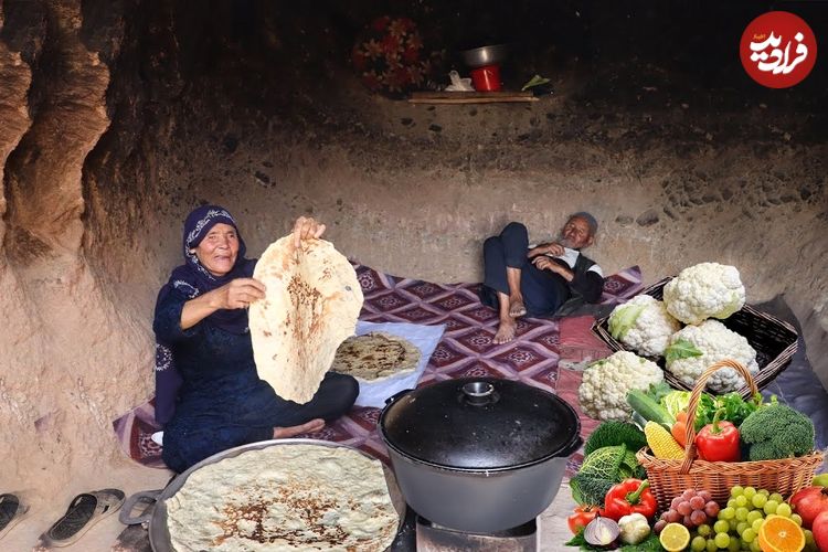 ببینید؛ غذای روستایی در افغانستان؛ پخت نان سنتی، برنج و گل کلم بخار پز در غار