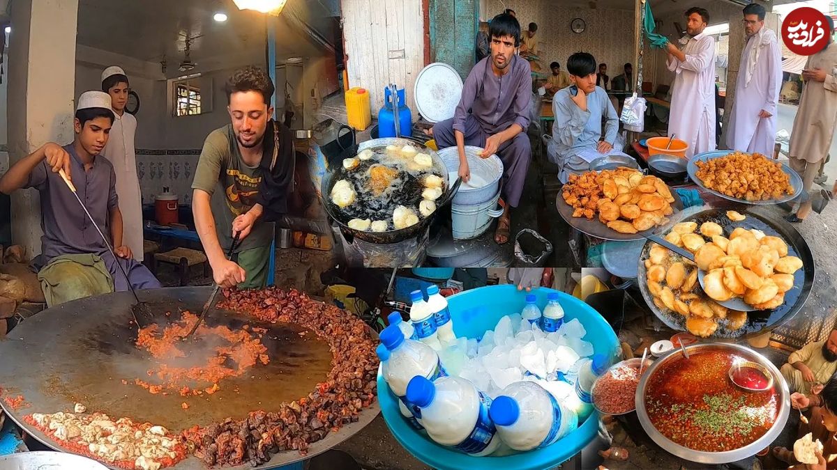 (ویدئو) بازار غذای جلال آباد افغانستان؛ از پاکورا و مرغ سوخاری تا کباب زغالی!