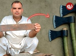 ببینید؛ ساخت 3 تبر بزرگ با استفاده از یک فنر زنگ زده کامیون توسط آهنگر پاکستانی
