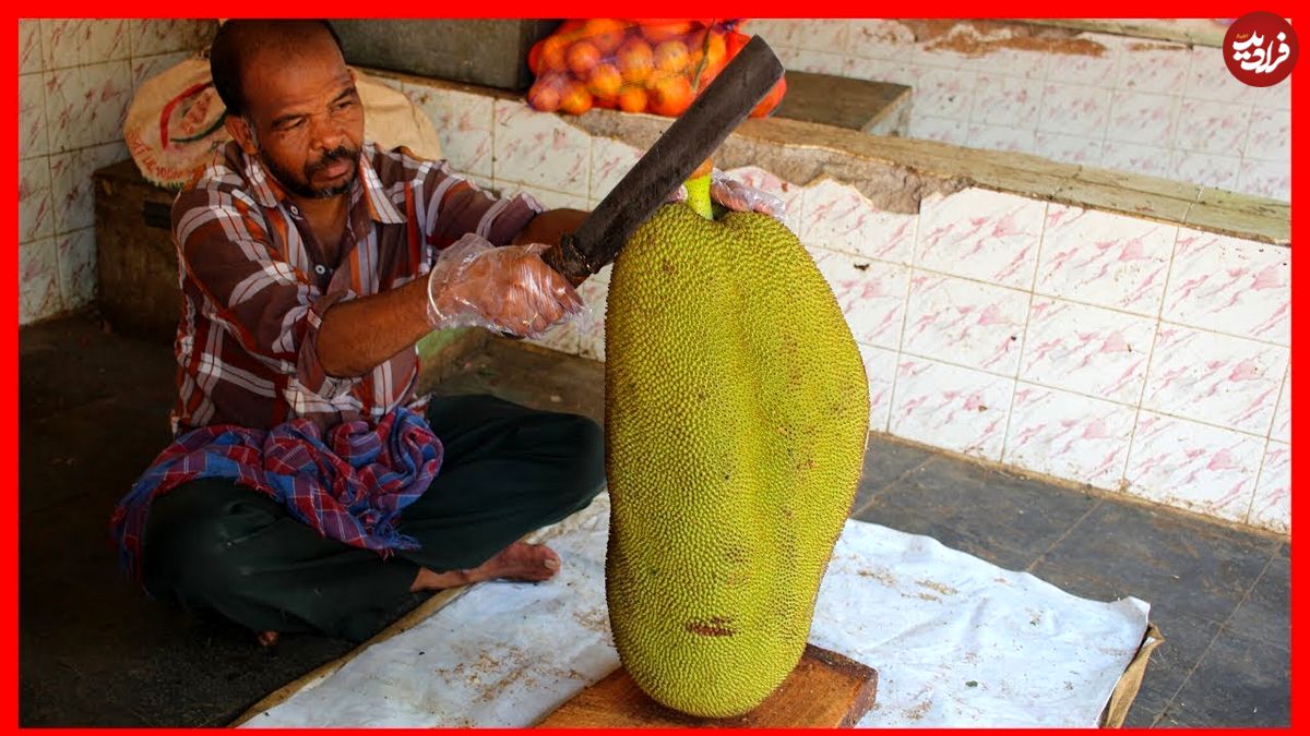 ببینید؛ برش زدن ماهرانه جک فروت غول پیکر به روش میوه فروش هندی