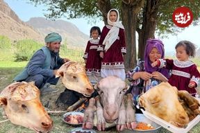 ببینید؛ غذای روستایی در افغانستان؛ پخت کله پاچه کنار رودخانه