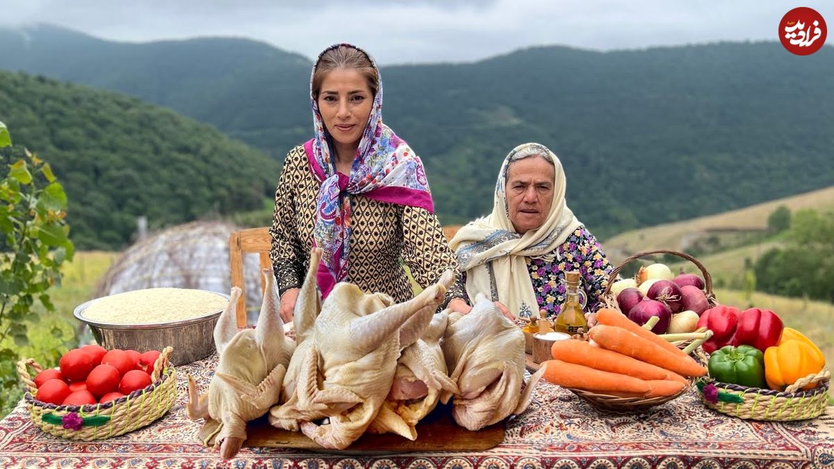 ببینید؛ غذای روستایی در ایران؛ پخت چلو مرغ زعفرانی در جنگل های گیلان
