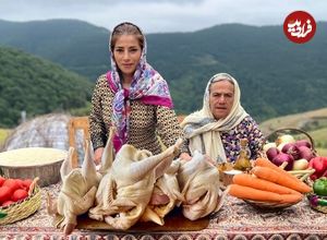 ببینید؛ غذای روستایی در ایران؛ پخت چلو مرغ زعفرانی در جنگل های گیلان