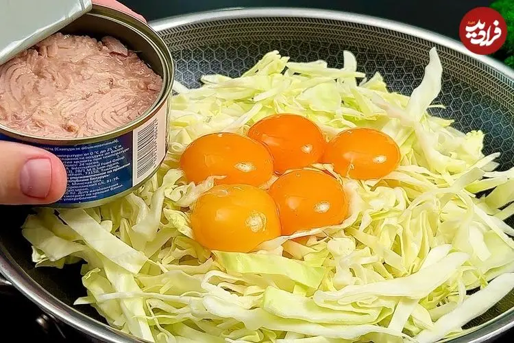 ببینید| طرز تهیه یک غذای جدید، فوری و خوشمزه با کلم و تن ماهی