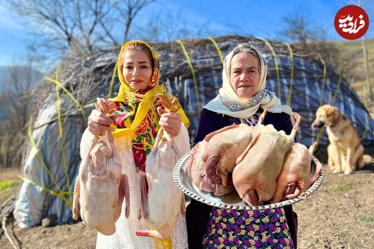 (ویدئو) غذای روستایی در گیلان؛ پخت پلو بریانی اردک