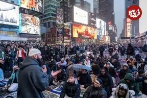 ببینید| صف نماز ماه رمضان در میدان تایمز نیویورک