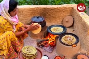 ببینید؛ غذای روستایی در هند؛ پخت نان ذرت و غذای سنتی با برگ خردل و اسفناج